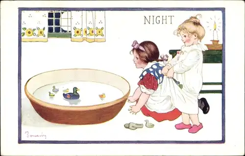 Künstler Ak Sowerby, M., The Children's Day, Night, Mädchen vor Waschzuber, Badewanne