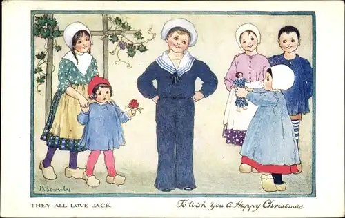Künstler Ak Sowerby, M., Happy Christmas, They all love Jack, britischer Matrose
