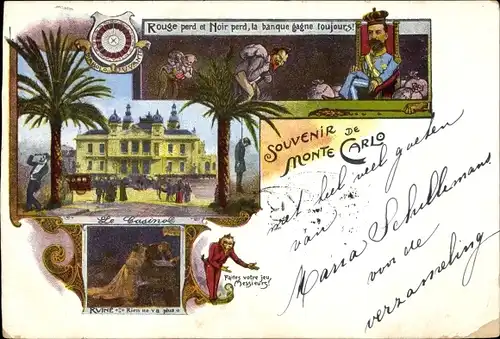 Künstler Ak Monte Carlo Monaco, Casino, Glücksspiel, Fürst Albert I., Teufel