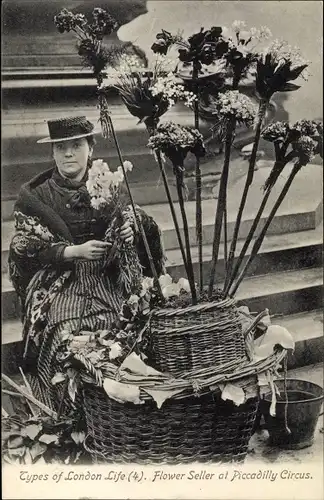 Ak London England, Types of London Life, Flower Seller at Piccadilly Circus