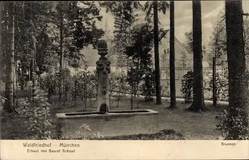 Ak Hadern München Bayern, Waldfriedhof, Brunnen