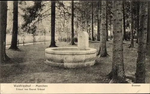 Ak Hadern München Bayern, Waldfriedhof, Brunnen