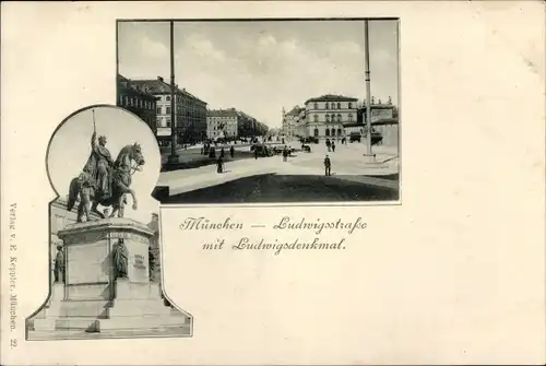 Ak München Bayern, Ludwigsstraße mit Ludwigsdenkmal