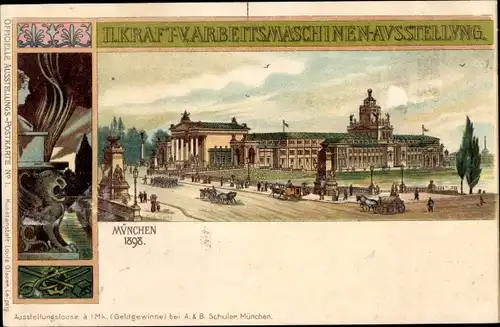 Litho München, Kraft- und Arbeitsmaschinen Ausstellung 1898, Ausstellungsgebäude