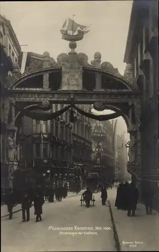 Ak München Bayern, Kaisertage 1906, Ehrenbogen der Kaufleute