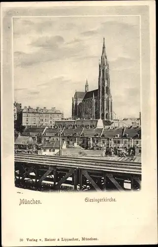 Ak Giesing München Bayern, Blick zur Giesinger Kirche