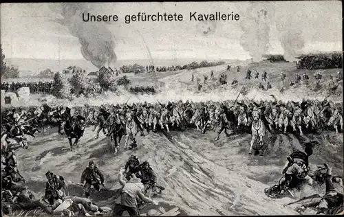 Ak Gefürchtete deutsche Kavallerie, Schlachtszene, I WK