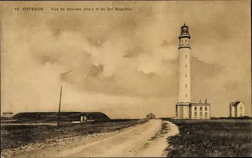 Ak Ostende Westflandern, vue du nouveau phare et du fort Napoléon, Leuchtturm