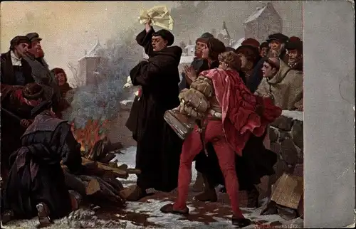 Künstler Ak Lutherstadt Eisenach in Thüringen, Luther verbrennt die Bannbulle, Wartburg