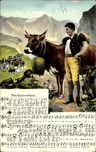 Lied Ak Mann in schweizerischen Trachten, Kuh, Der Kuhreihen