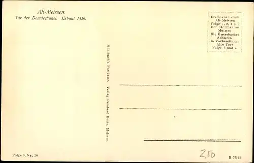 Ak Meißen in Sachsen, Tor der Domdechanei, erbaut 1526