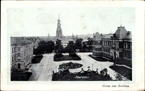 Ak Zwickau in Sachsen, Albertplatz, Grünanlage