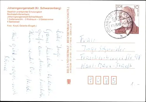 Ak Johanngeorgenstadt im Erzgebirge, Schwefelwerk, Reichsbahnferienheim, Gastraum, Speisesaal