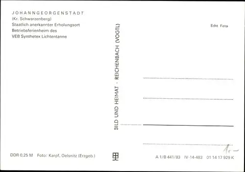 Ak Johanngeorgenstadt im Erzgebirge, Henneberg, Betriebsferienheim VEB Synthetex Lichtentanne