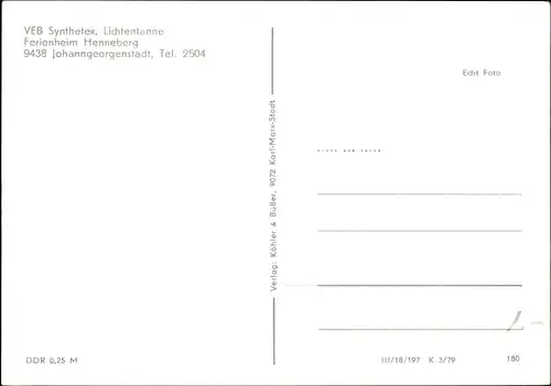 Ak Henneberg Johanngeorgenstadt im Erzgebirge, Ferienheim VEB Synthetex Lichtentanne