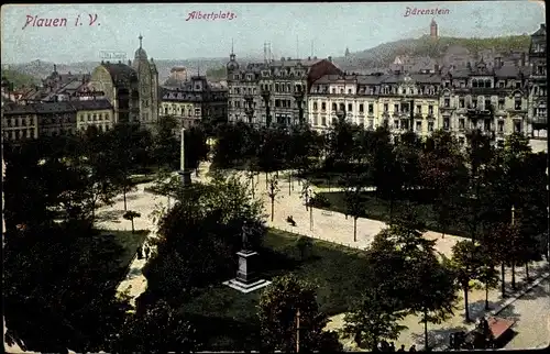 Ak Plauen im Vogtland, Albertplatz, Bärenstein, Denkmal