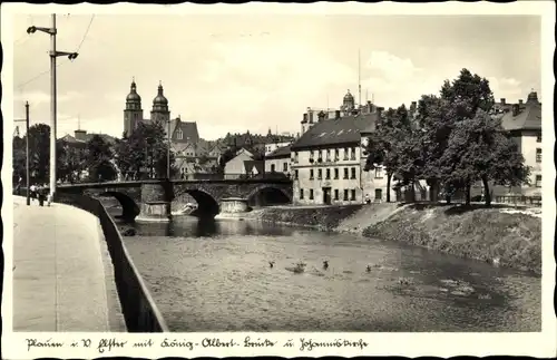 Ak Plauen im Vogtland, Elster, König-Albert-Brücke und Johanniskirche