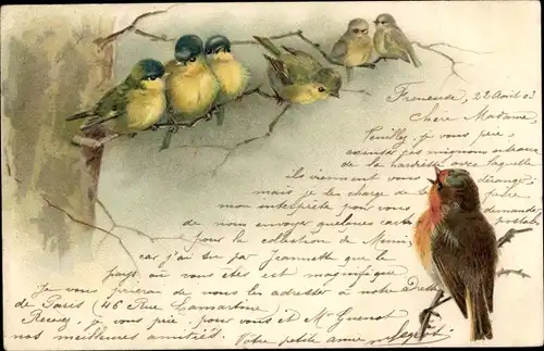 Litho Singende Vögel, Baum