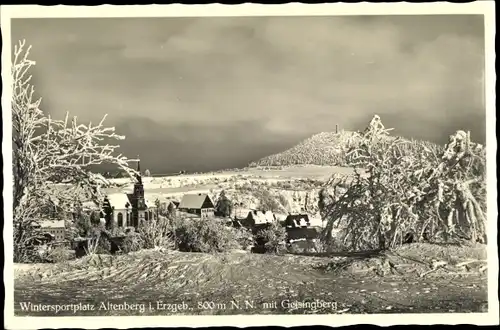 Ak Altenberg im Osterzgebirge, Teilansicht im Winter, Kirche, Geisingberg
