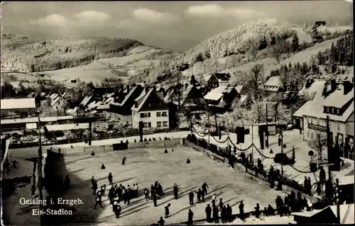 Ak Geising Altenberg Erzgebirge, Eis-Stadion im Winter