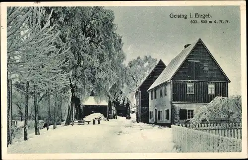 Ak Geising Altenberg im Erzgebirge, Straßenpartie im Winter, Schnee, Wohnhaus
