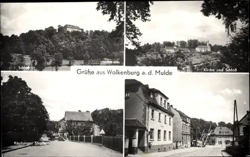 Ak Wolkenburg Limbach Oberfrohna Sachsen, Schloss, Kirche, Postamt, Kaufunger Straße