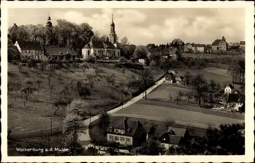 Ak Wolkenburg an der Mulde Limbach Oberfrohna Sachsen, Panorama, Kirche