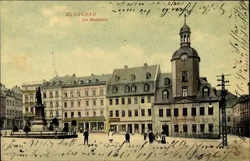 Ak Glauchau in Sachsen, Der Marktplatz, Rathaus, Ratskeller