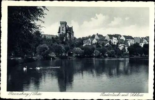 Ak Ronneburg in Thüringen, Baderteich mit Schloss