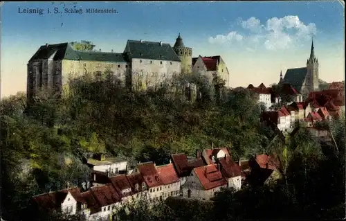 Ak Leisnig an der Freiburger Mulde Sachsen, Blick auf Ort, Schloss Mildenstein