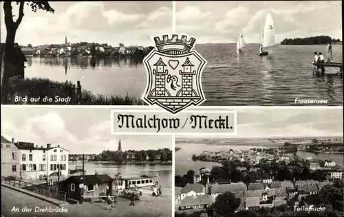 Ak Malchow in Mecklenburg, Blick auf die Stadt, Fleesensee, Teilansicht, An der Drehbrücke, Wappen