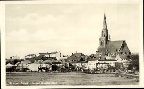 Ak Demmin in Vorpommern, Panorama von den Burgwiesen aus, Kirche