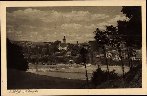 Ak Schieritz Diera Zehren in Sachsen, Blick über Felder zum Schloss