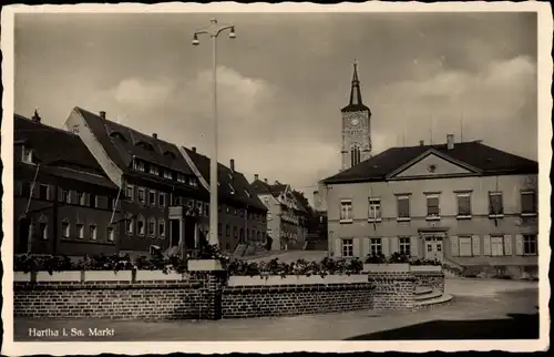 Ak Hartha in Sachsen, Markt, Rathaus