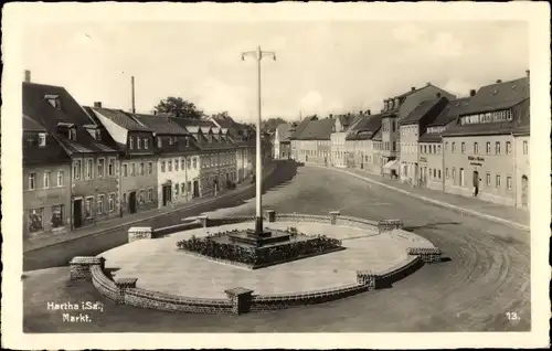 Ak Hartha in Sachsen, Markt, Straßenpartie