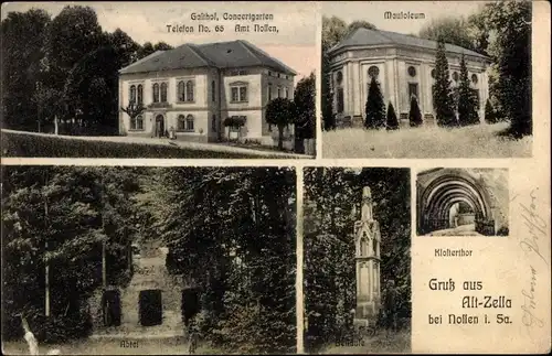 Ak Alt Zella Nossen in Sachsen, Mausoleum, Abtei, Klostertor, Gasthof Konzertgarten