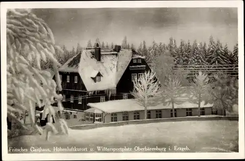Ak Oberbärenburg Bärenburg Altenberg Erzgebirge, Fritsches Gasthaus im Winter