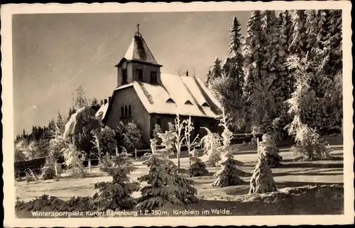 Ak Bärenburg Altenberg im Osterzgebirge, Schneebedecktes Kirchlein im Walde
