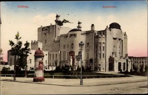 Ak Cottbus in der Niederlausitz, Stadttheater, Litfaßsäule