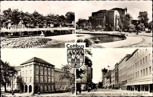 Ak Cottbus in der Niederlausitz, Schillerplatz, Stadttheater, Spremberger Straße, Postamt