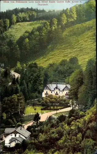 Ak Edle Krone Klingenberg im Erzgebirge, Blick von Bellmanns Loos nach Hotel Segen Gottes