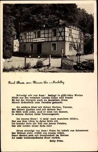 Ak Bad Stuer in Mecklenburg, Gastwirtschaft schweigt mir von Rom, Gedicht von Betty Prien