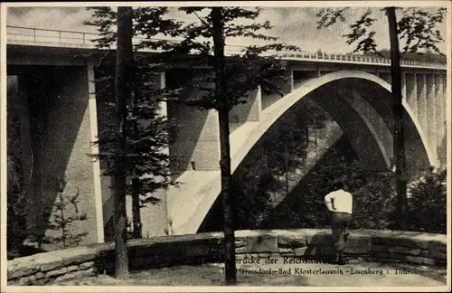 Ak Hermsdorf in Thüringen, Teufelstalbrücke der Reichsautobahn, Eisenbetonbogenbrücke