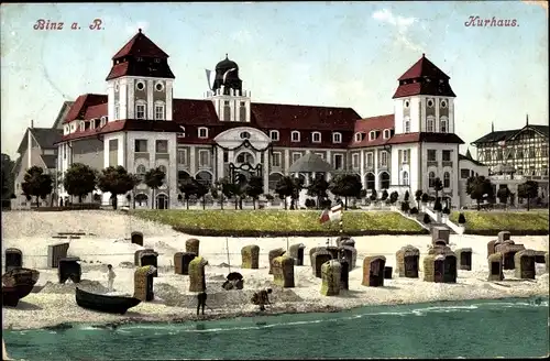 Ak Seebad Binz auf Rügen, Kurhaus, Strandkörbe