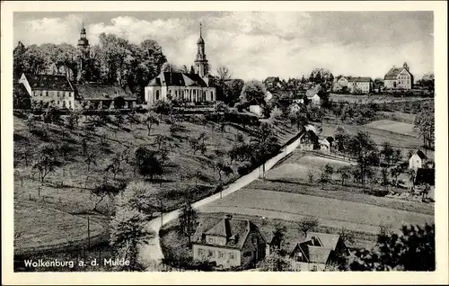 Ak Wolkenburg Limbach Oberfrohna Sachsen, Panorama mit Kirche