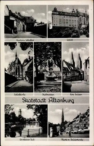 Ak Altenburg in Thüringen, Schloss, Rote Spitzen, Skatbrunnen, Schlosskirche