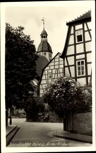 Ak Schmölln in Thüringen, An der Kirche, Fachwerkhäuser