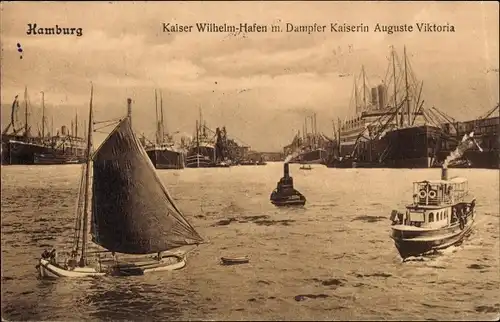 Ak Hamburg, Kaiser Wilhelm Hafen mit Dampfer Kaiserein Auguste Viktoria