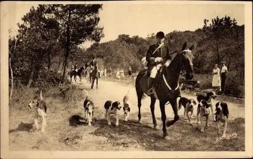 Ak Le Touquet Paris Plage Pas de Calais, Le depart des Drags, Jagdgesellschaft, Hunde