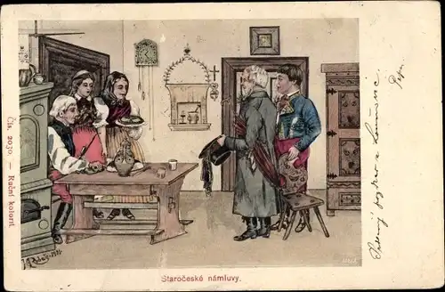 Künstler Ak Louňovice pod Blaníkem Tschechien, Staroceske námluvy